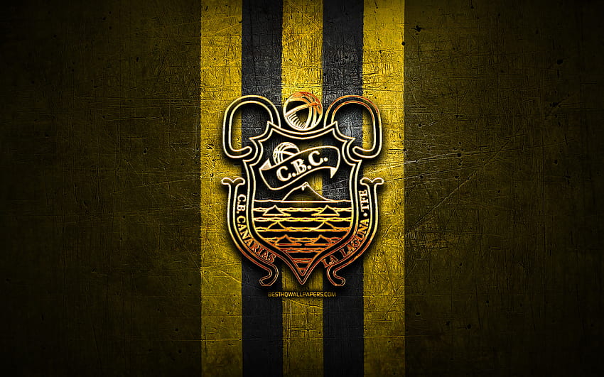 CB 1939 Canarias, golden logo, ACB, yellow metal background, spanish basketball team, CB 1939 Canarias logo, basketball, Tenerife BC, Lenovo Tenerife HD wallpaper