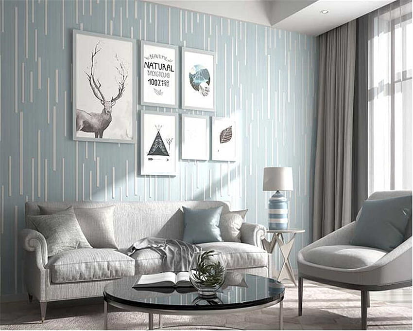 Beibehang Stile europeo di modo moderno Linea verticale normale fondo del salone per le pareti 3 d. rotolo. biancheria da letto azzurra e marrone Sfondo HD