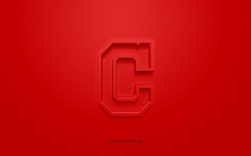 Емблема на индианците на Кливланд, творческо 3D лого, червен фон, американски бейзболен клуб, MLB, Кливланд, САЩ, индианците на Кливланд, бейзбол, емблеми на индианците на Кливланд HD тапет