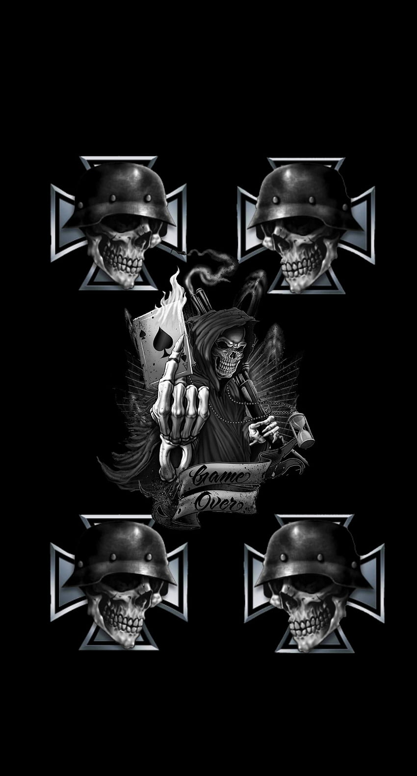 iron cross, ace of spades, skull HD phone wallpaper