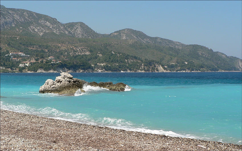 ギリシャの島のビーチ、海、ギリシャ、ヨーロッパ、海岸、ドルフィックス、楽園、ビーチ 高画質の壁紙