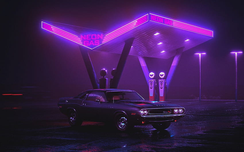 Mobil Dodge Charger 1970, neon gas Full Wallpaper HD