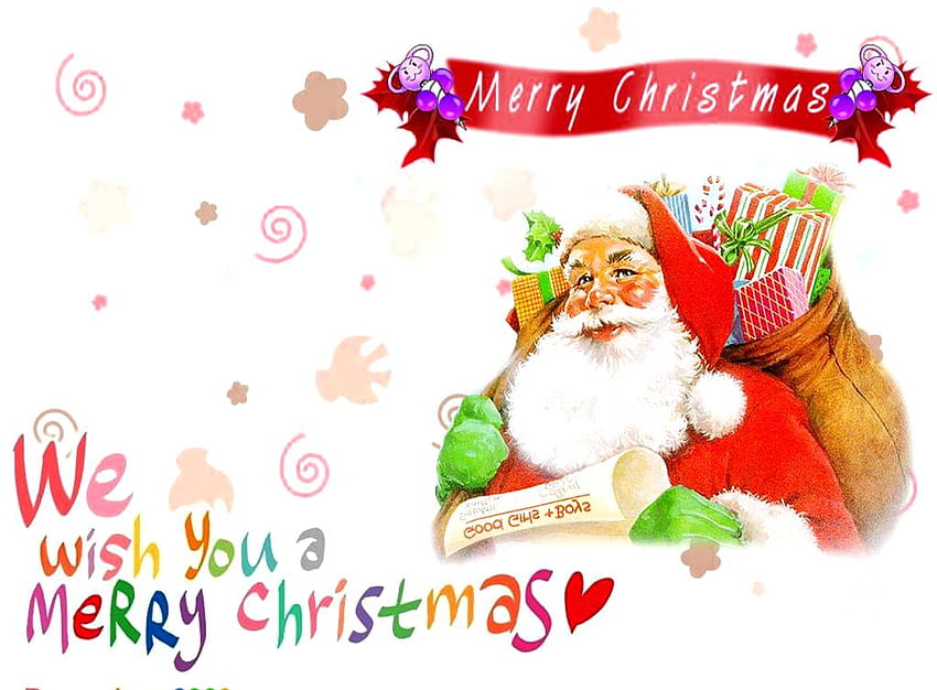 Merry Christmas, greeting, santa claus, banner, christmas HD wallpaper