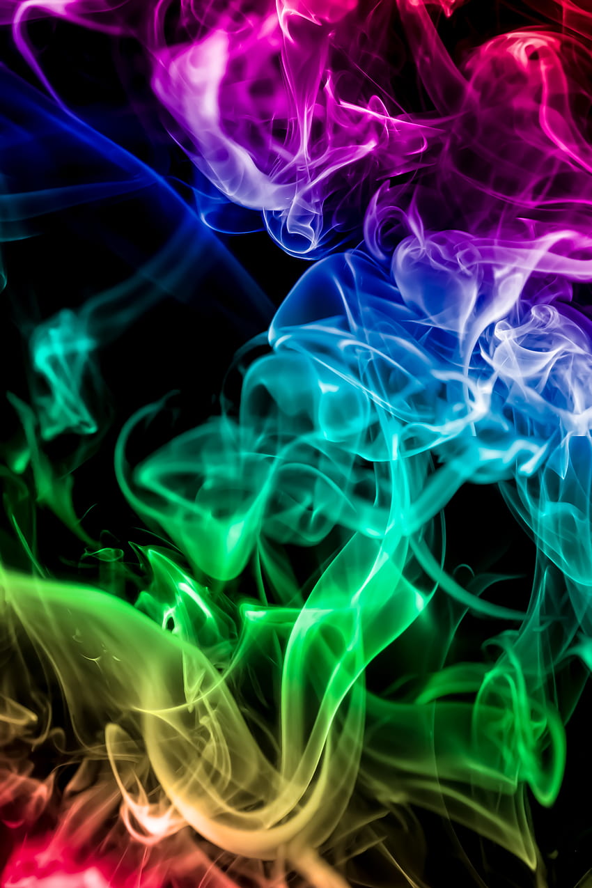 Abstrakt, Rauch, Regenbogen, Dunkel, Mehrfarbig, Bunt, Farbiger Rauch, Farbiger Rauch HD-Handy-Hintergrundbild