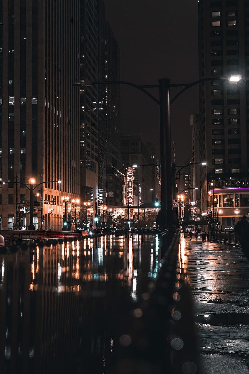 : chicago, stany zjednoczone, deszcz, teatr, miasto, mokro, noc, budynek na zewnątrz, Chicago Śródmieście Tapeta na telefon HD