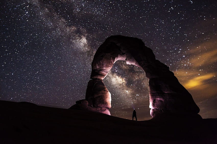 Nature Sky Person Landscape Night Dusk Scenic Lights Stars Rock - Best High Quality HD wallpaper