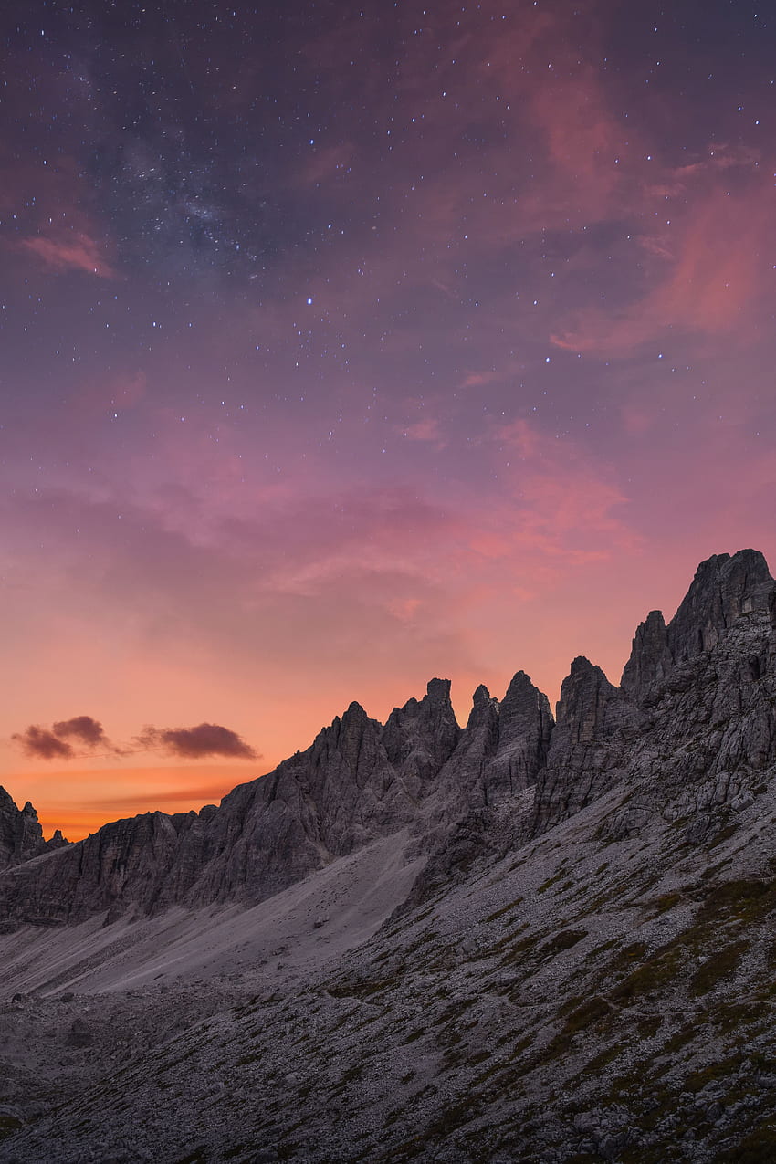 Landschaft, Natur, Himmel, Berge, Sterne, Dämmerung, Wolken, Abenddämmerung, Gebirge HD-Handy-Hintergrundbild