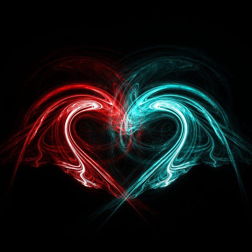 불 심장, 빨강 및 파랑 심장 HD 전화 배경 화면
