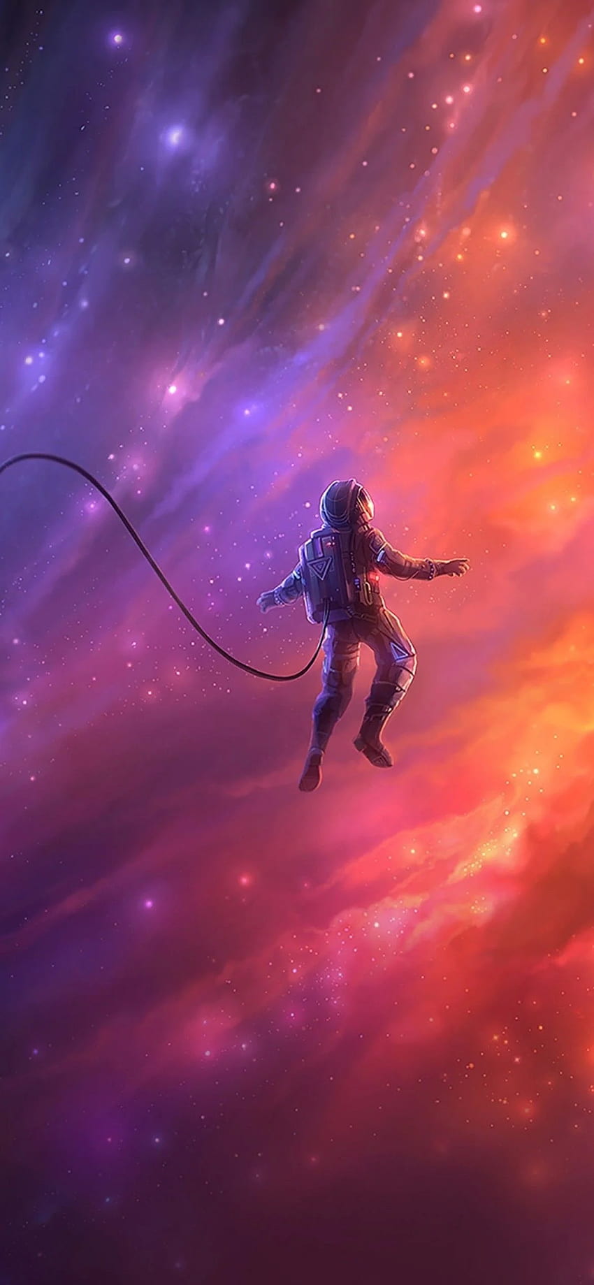 Astronauta galleggiante, nebulosa colorata, sognante, arancione, due percorsi per iPhone 12 Pro, 1170x2532 Sfondo del telefono HD