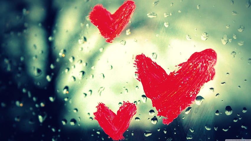 Soyut mutlu cam sevgililer günü yoğunlaşma kalpleri yağmur, sevgililer günü kalpleri HD duvar kağıdı