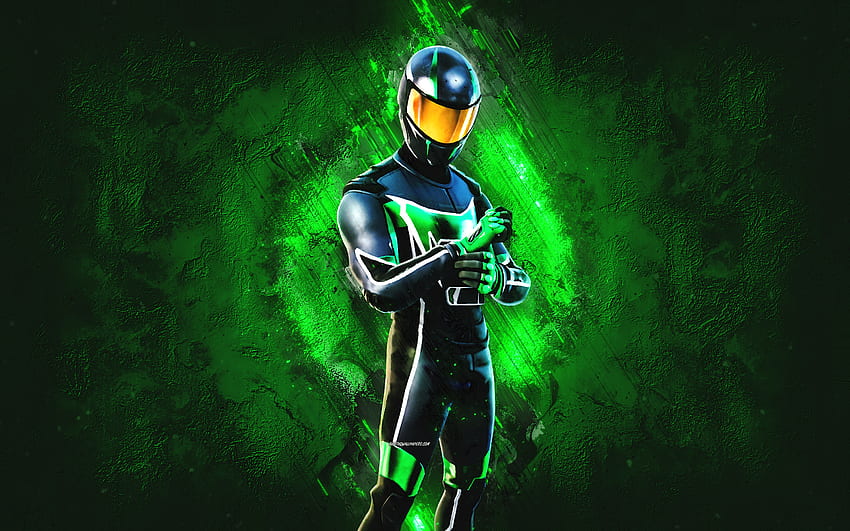 Fortnite Green Storm Racer Skin, Fortnite, main characters, green stone background, Green Storm Racer, Fortnite skins, Green Storm Racer Skin, Green Storm Racer Fortnite, Fortnite characters HD wallpaper