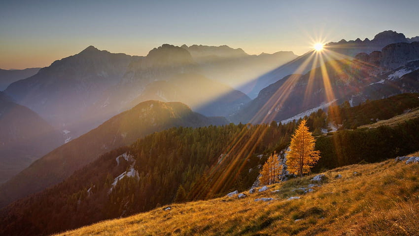 Alam, Pegunungan, Musim Gugur, Matahari, Bersinar, Cahaya, Sinar, Balok Wallpaper HD