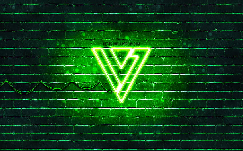 Seventeen green logo, , K-pop, music stars, green brickwall, Seventeen logo, brands, K-Pop Boy Band, Seventeen neon logo, Seventeen HD wallpaper