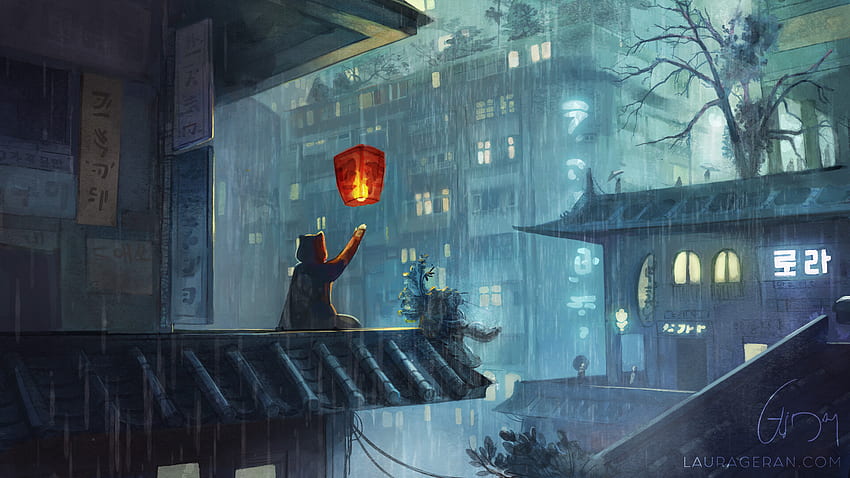 ArtStation - Rainy City Night 1, Laura Géran, Anime Rainy City HD wallpaper