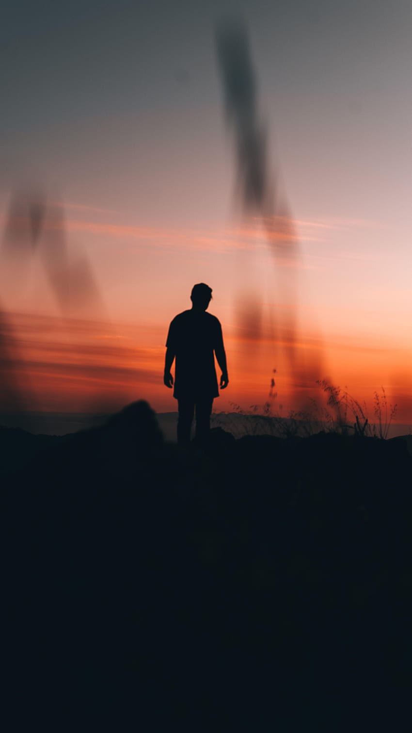 Alone, Sunset, Dark, Silhouette, , , Human, Person, Loneliness, Lonely HD phone wallpaper