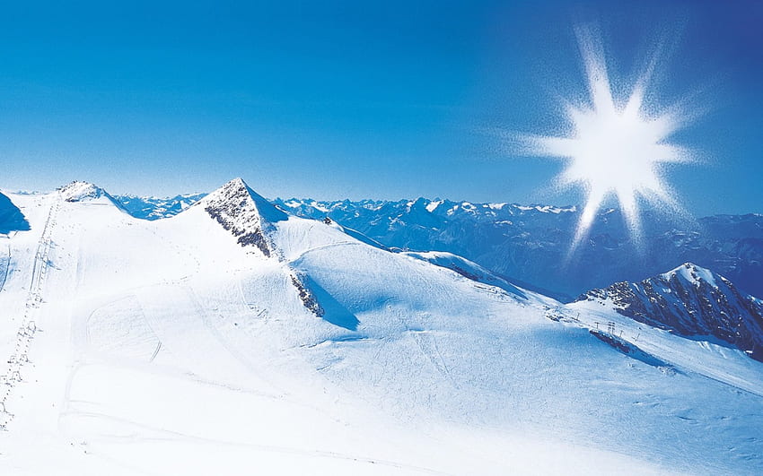 Matahari yang indah, musim dingin, putih, salju, indah, alam, gunung, matahari, puncak Wallpaper HD