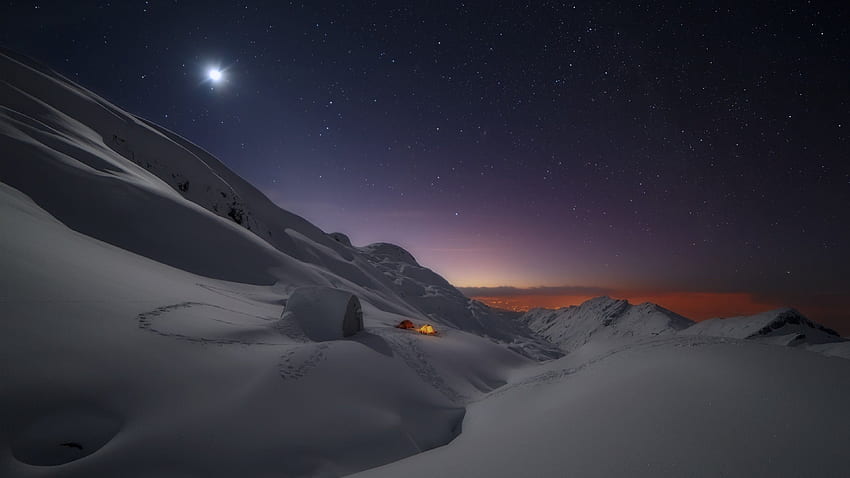 Stars, Snow, Camping, Tent, Winter HD wallpaper