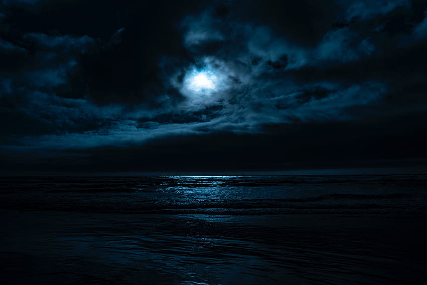 Sea, Night, Moon, Horizon, Dark HD wallpaper
