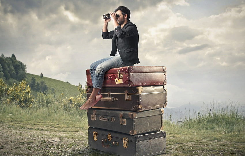 binoculars, male, suitcases for , section ситуации HD wallpaper