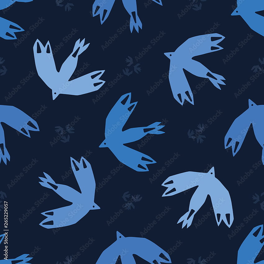 Indigo blue abstract birds flying cut out shapes. Vector pattern seamless background. Hand drawn matisse style collage graphic illustration. Trendy home decor, avian sky fashion prints, . Stock Vector, Matisse Poster HD phone wallpaper