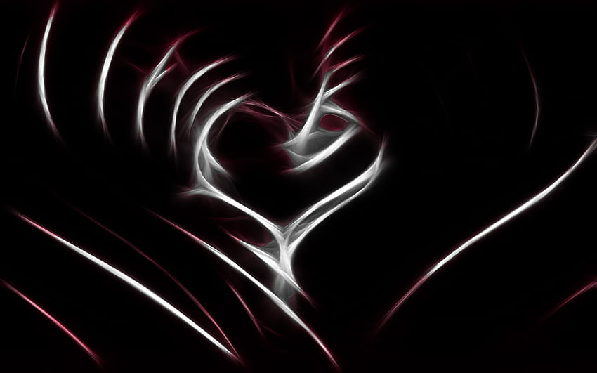 Abstract, Heart, Line, White, Red, Black HD wallpaper
