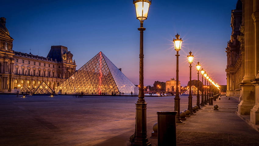 Beautiful Night Avenue Street Lights Pyramid Paris City HD wallpaper
