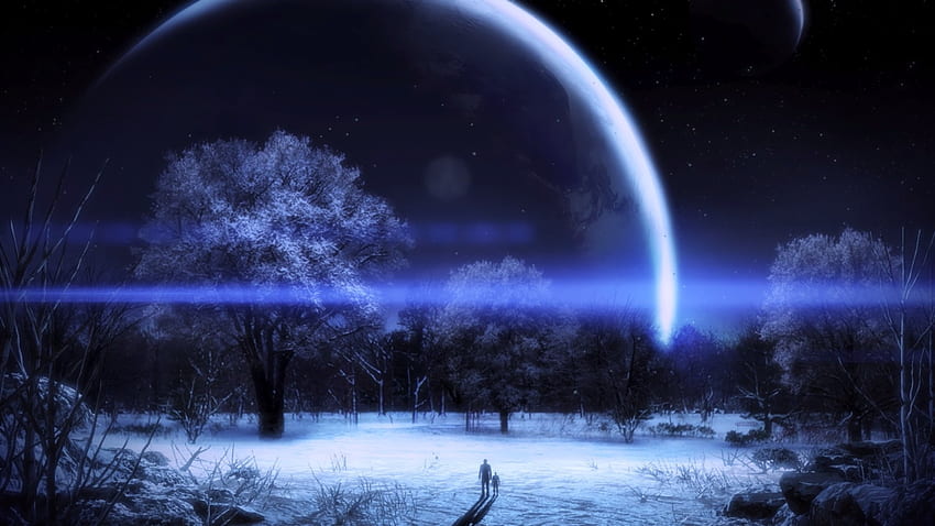 paesaggi pianeti invernali effetto di massa 3 3D – Pianeti spaziali, pianeta neve Sfondo HD