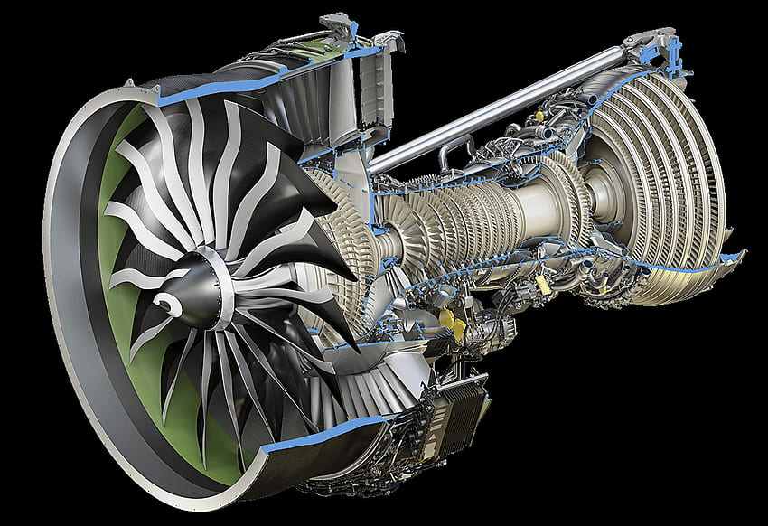Motore per aerei commerciali GE9X, motore a turbina Sfondo HD