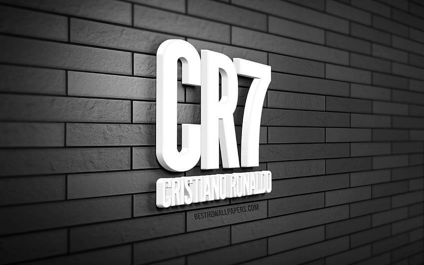 クリスティアーノ・ロナウドの3Dロゴ、グレーのブリックウォール、クリエイティブ、サッカースター、CR7ロゴ、クリスティアーノ・ロナウドのロゴ、3Dアート、クリスティアーノ・ロナウド、CR7 高画質の壁紙