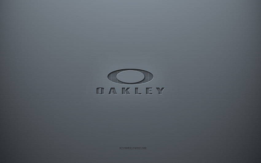 Oakley のロゴ、灰色の創造的な背景、Oakley のエンブレム、灰色の紙のテクスチャ、Oakley、灰色の背景、Oakley の 3 d ロゴ 高画質の壁紙