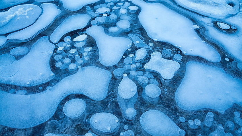 nature winter ice bubbles frost blue snow HD wallpaper