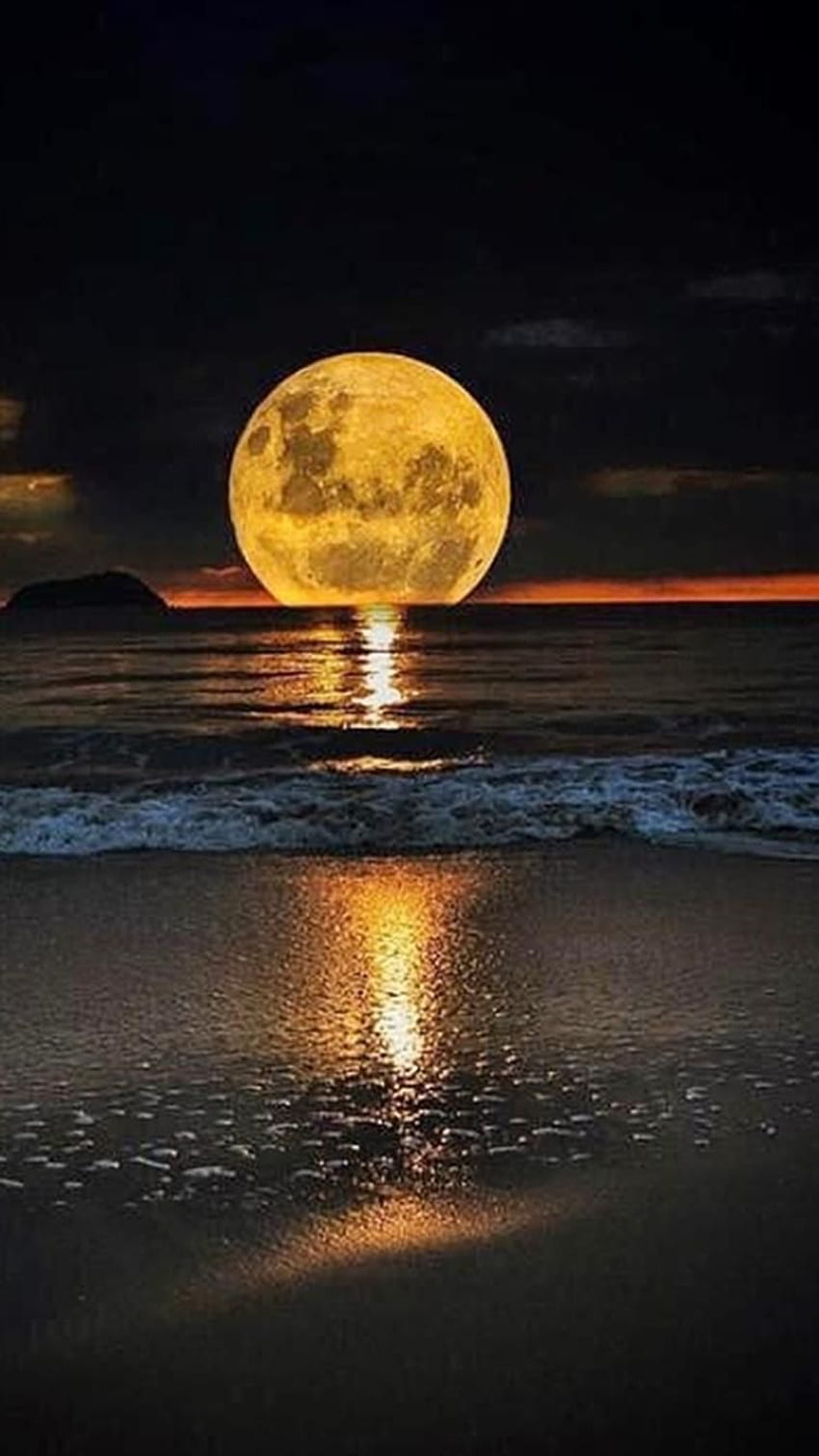 Księżyc W Pełni I Morze. Zachód słońca, piękny księżyc, grafika natury, plaża księżyc Tapeta na telefon HD