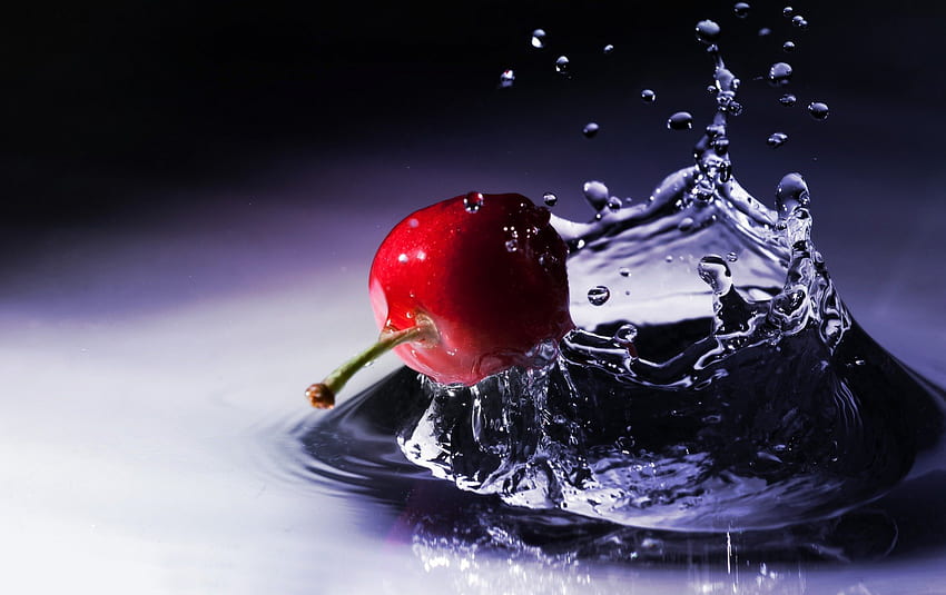 Cherry Splash, fruit, splashing, bubble, water HD wallpaper