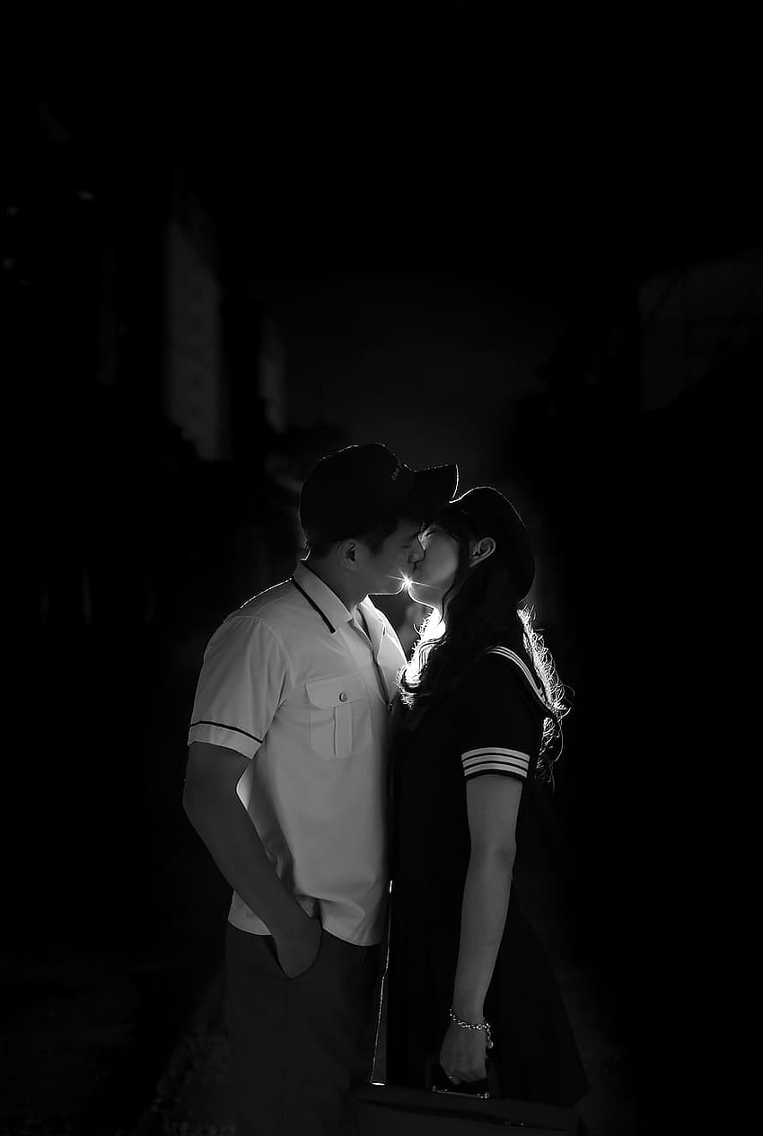 : kiss, black, love, snap, two people, men, Dark Couple HD phone wallpaper