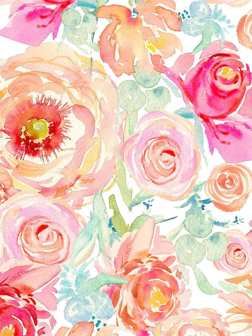 Fleur pastel aquarelle - , fond de fleur pastel aquarelle sur chauve-souris, été floral aquarelle Fond d'écran de téléphone HD