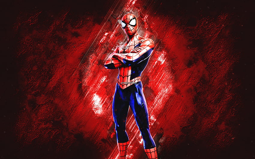 Fortnite Spider-Man-Skin, Fortnite, Hauptfiguren, roter Steinhintergrund, Spider-Man, Fortnite-Skins, Spider-Man-Skin, Spider-Man Fortnite, Fortnite-Charaktere HD-Hintergrundbild