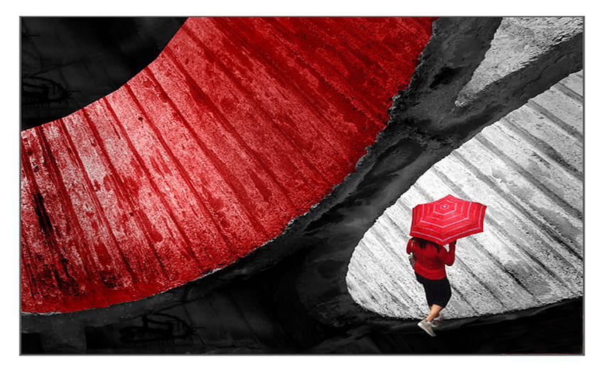 Promenade, umbrella, woman, red HD wallpaper
