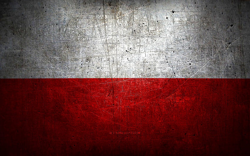 Polish metal flag, grunge art, European countries, Day of Poland, national symbols, Poland flag, metal flags, Flag of Poland, Europe, Polish flag, Poland HD wallpaper