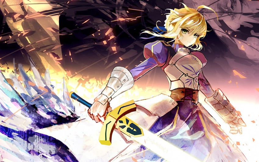 Saber, blond hair, excalibur, blonde, knight, fate stay night, long hair, beauty, nice, blonde hair, female, sweet, blond, sword, girl, beautiful, armor, blade, anime girl, anime, pretty, lovely HD wallpaper