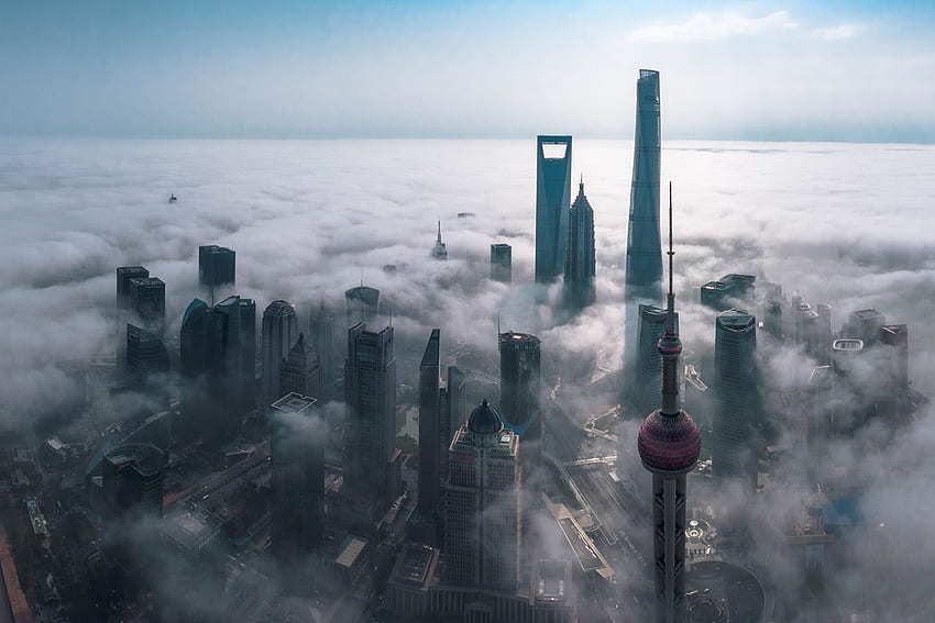 Shanghai In The Fog From Above, Shanghai Tower HD wallpaper