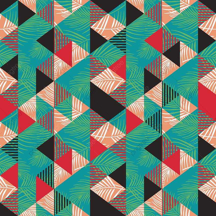 Palm Leaves With Red Color Geometric Triangle Pattern, Trendy HD phone wallpaper