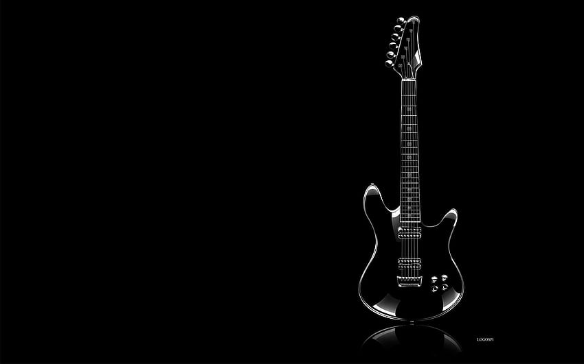 Dibujos animados de guitarra en blanco y negro - en fondo de pantalla