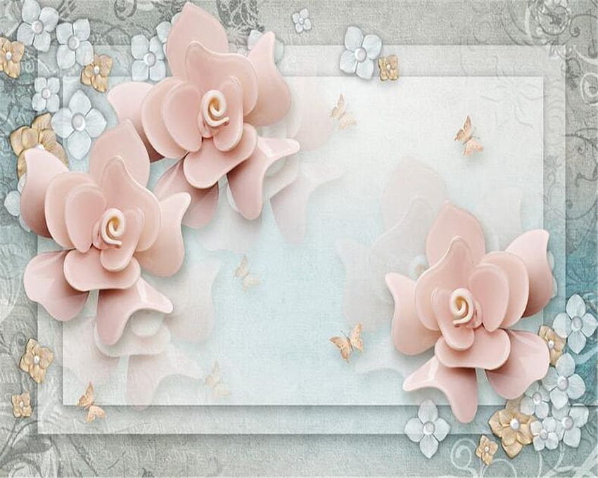 Beibehang Персонализирано розово естетично 3D 3D цвете Европейски стил Стена за всекидневна Телевизионен фон Стенопис 3D. персонализиран . 3D розово, Естетично прасковено розово HD тапет