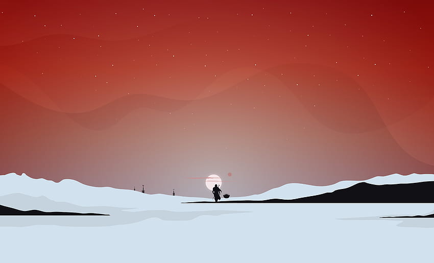 Minimal, Star Wars, The Mandalorian, Silhouette, Sonnenuntergang, Landschaft, 2020 HD-Hintergrundbild