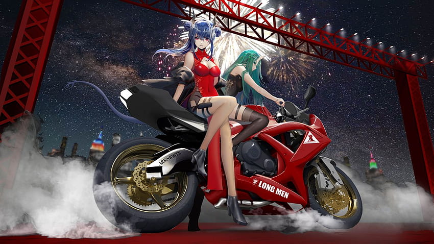 Anime Girl With Bike, Arknights, Anime, Bicicleta, Motocicleta, -, Anime Biker Girl fondo de pantalla