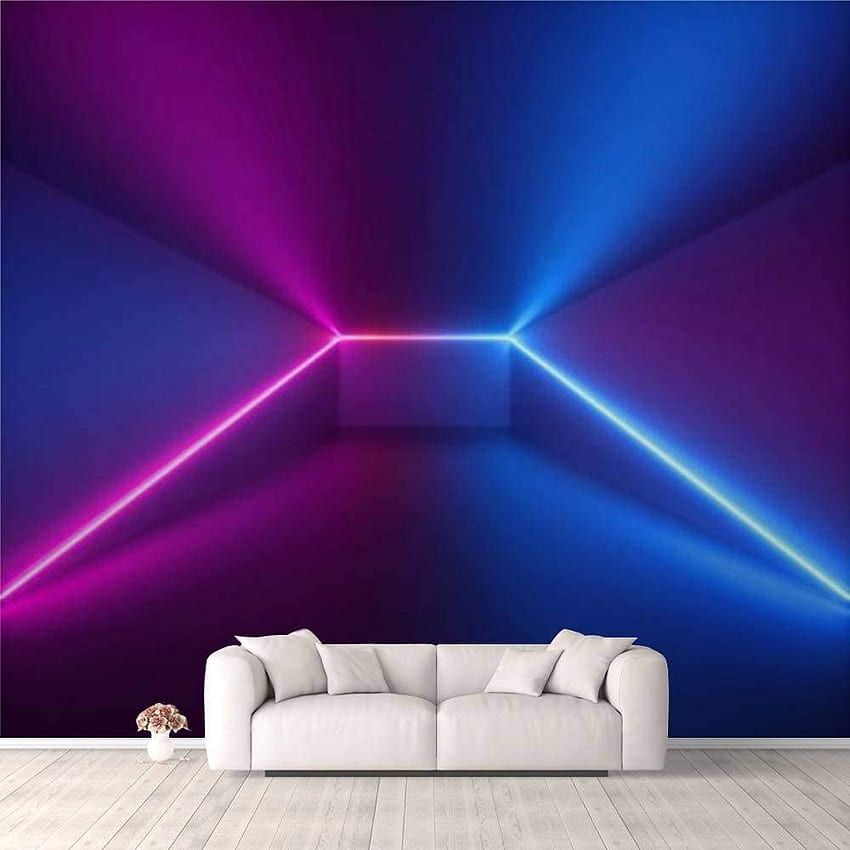 3D 3D Render Pink Blue Neon Light Abstract Background with Glowing Lines Self Adhesive Bedroom Living Room Dormitory Decor Wall Mural Stick and Peel Background Wall Ceiling Closet Sticker, Neon Blue 3D วอลล์เปเปอร์โทรศัพท์ HD