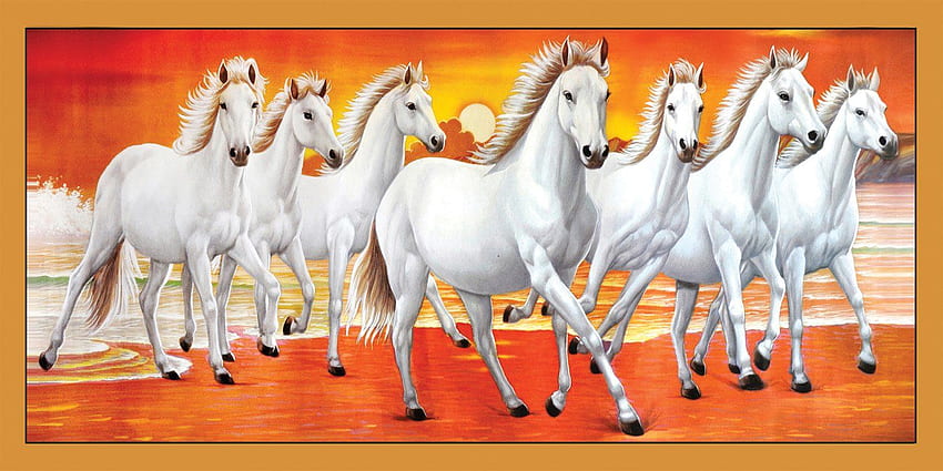 INCLUDE Vastu White 7 Horse Running Painting Natural (Vinyl, inch) : Home &  Kitchen, Seven Horses HD wallpaper | Pxfuel