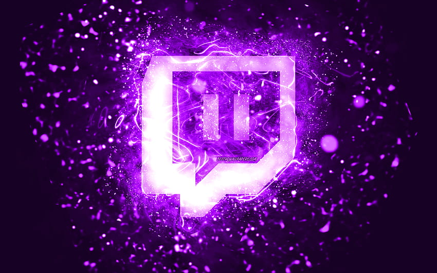 Виолетово лого на Twitch, , виолетови неонови светлини, творчески, виолетов абстрактен фон, лого на Twitch, социална мрежа, Twitch HD тапет
