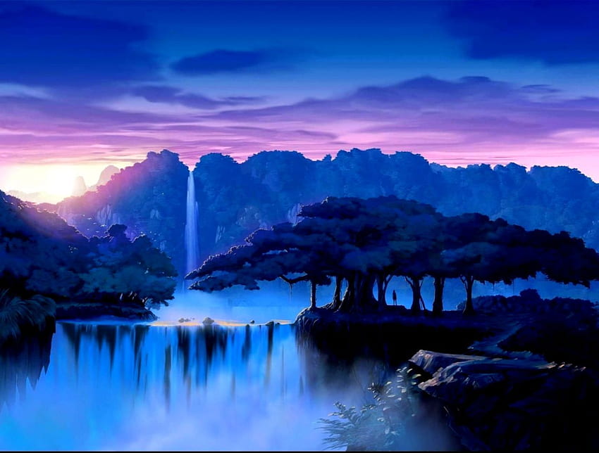 Dreamy Fantasy Tree Waterfalls Nature., Sunset Waterfall papel de parede HD