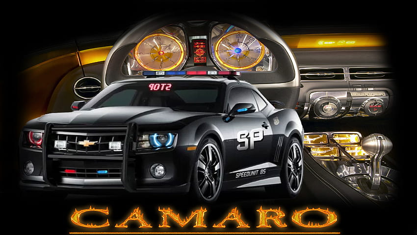 Camaro 5-0, exterior, dashboard, gauges, car, cop, cop car, camaro, gear, interior, lights HD wallpaper